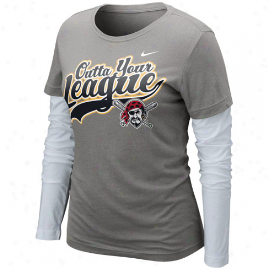 Nike Pittsburgh Pirates Ladies League Double Layer Long Sleeve T-shirt - Charcoal-white