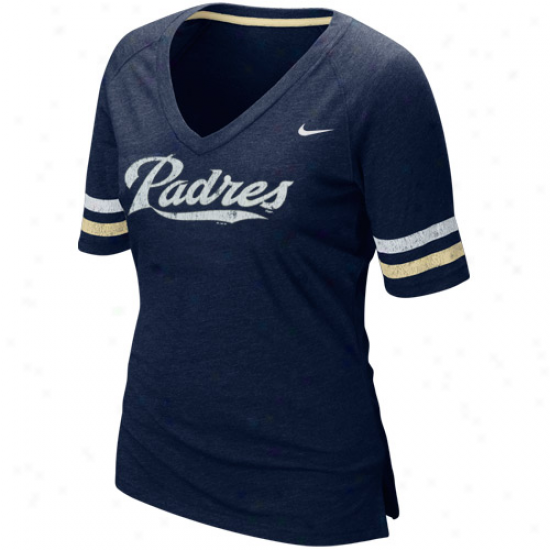 Nike San Diego Padres Ladies 2011 Mlb Replica V-neck Premium T-shirt - Navy Blue