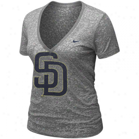 Nike San Diego Padres Ladies History Burnout Premium V-neck T-shirt - Ash