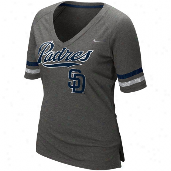 Nike San Diego Padres Ladies Home Run Fan Premium V-neck T-shirt - Charcoal