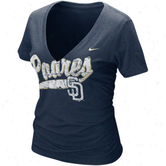 Nike San Diego Padres Ladies Relay Tri-blend V-neck T-shirt - Navy Blue