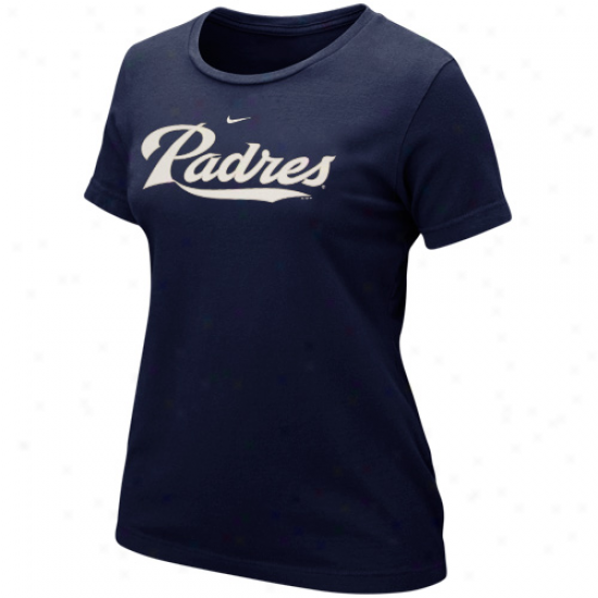 Nike San Diego Padres Ladies Wordmark Crew T-shirt - Navy Blue