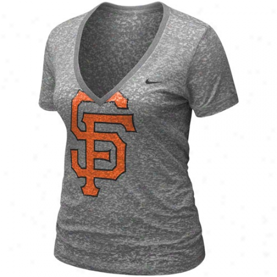 Nike San Francisco Giants Ladies Ash History Burnout Premium V-neck T-shirt