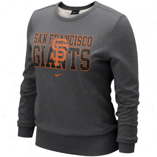 Nike San Francisco Giants Ladies Charcoal Distressed Mlb Crew Sweatshirt