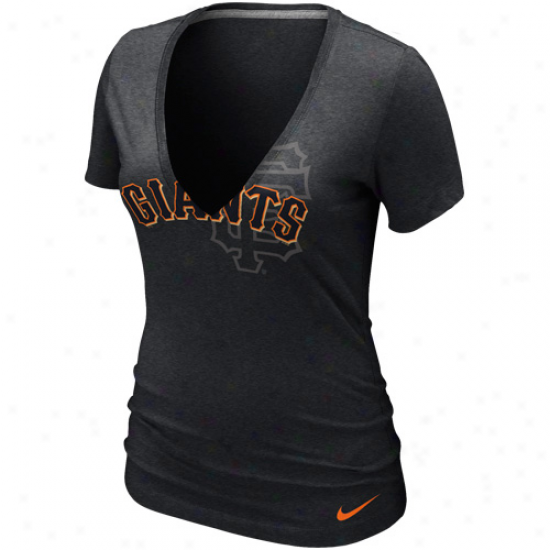 Nike San Francisco Giants Ladies Stand Out Tri-blend Deep V-neck T-shiet - Charcoal