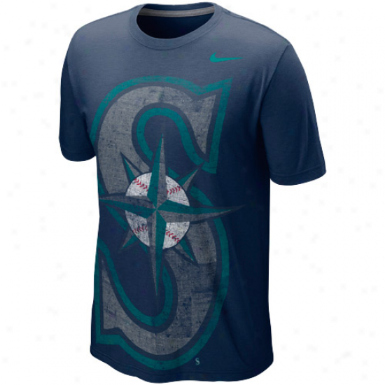 Nike Seattle Mariners Big Logo Tri-boend T-shirt - Navy Blue