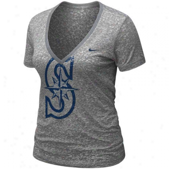 Nike Seattle Mariners Laxies Ash History Burnout Premium V-neck T-shirt