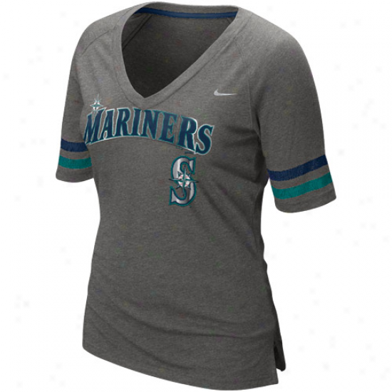 Nike Seattle Mariners Ladies Home Flow Fan Premium V-neck T-shirt - Cha5coal