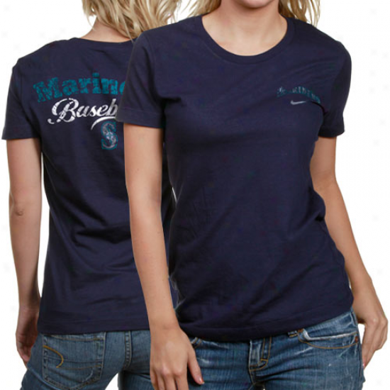 Nike Seattle Mariners Ladies Navy Blue Graphic Tri-blend T-shirt