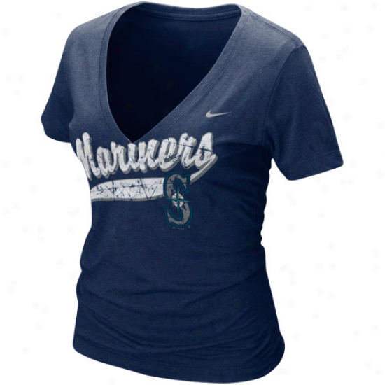 Nike Seattle Mariners Ladies Navy Blue Relay V-ndck Tri-blend T-shirt