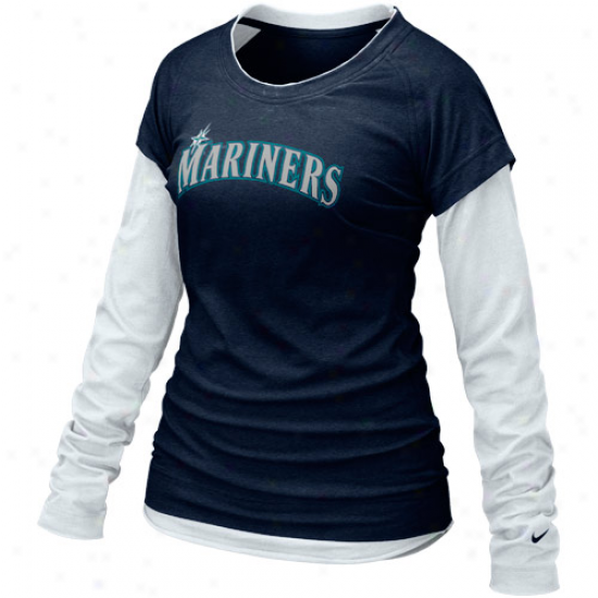 Nike Seattle Mariners Ladies Navy Dismal Who's My Team Double-layered Long Sleeve T-shirt
