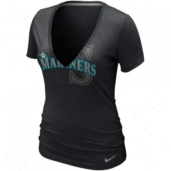 Nike Seattle Mariners Ladies Stand Out Tri-blend Deep V-neck T-shirt  -Charcoal