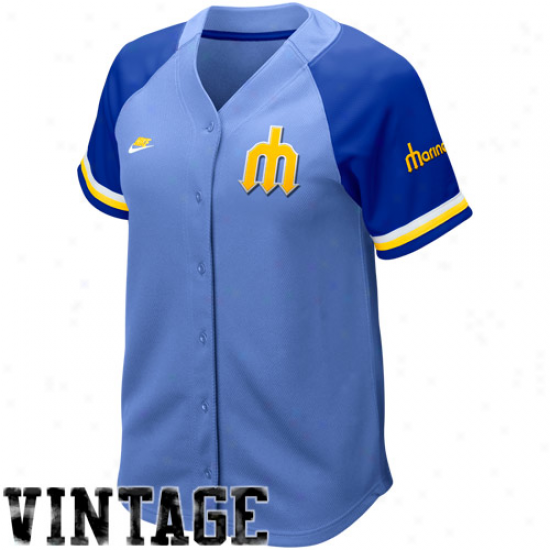 Nike Seattle Mariners Womens' Light Blue-royal Blue Cooperstown Quick Picj Vintage Baseball Jersey