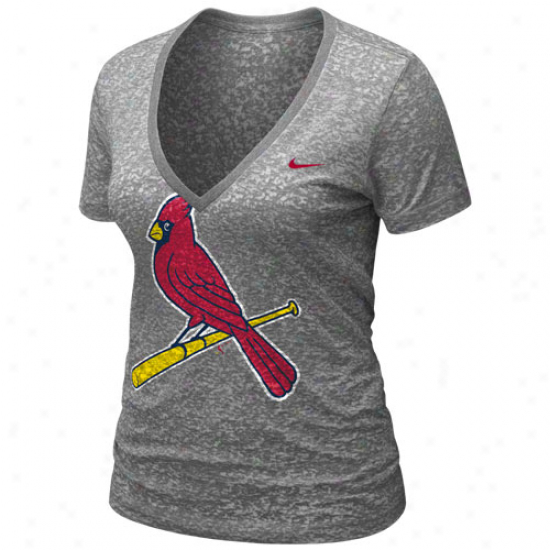 Nike St. Louis Cardinwls Ladies Ash History Burnout Premium V-neck T-shirt