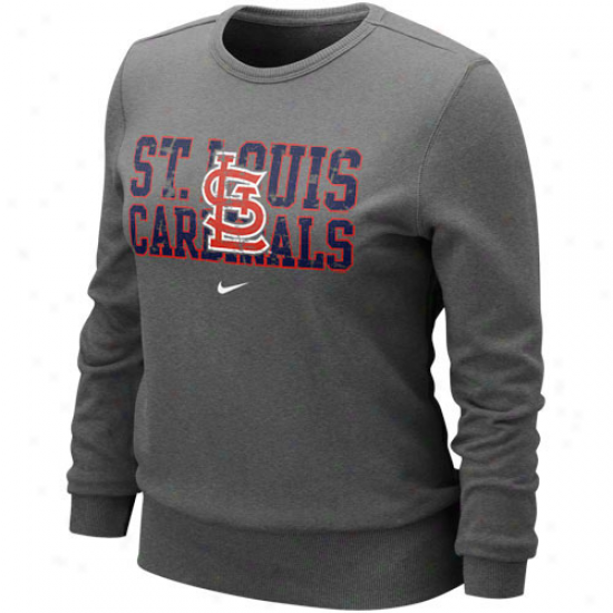 Nike St. Louis Cardinals Ladies Charcoal Distressed Mlb Crew Sweatshirt