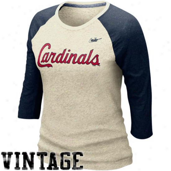 Nike St. Louis Cardinals Ladies Cooperstown Burnout Three-quarter Sleeve Raglan Vintage Premium T-shirt - Natural-navy Blue