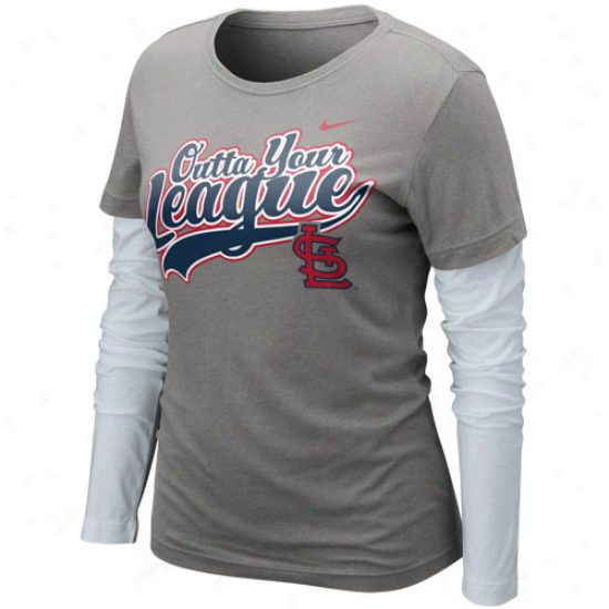 Nike St. Louis Cardinals Ladies League Double Layer Extended Sleeve T-shirt - Charcoal-white