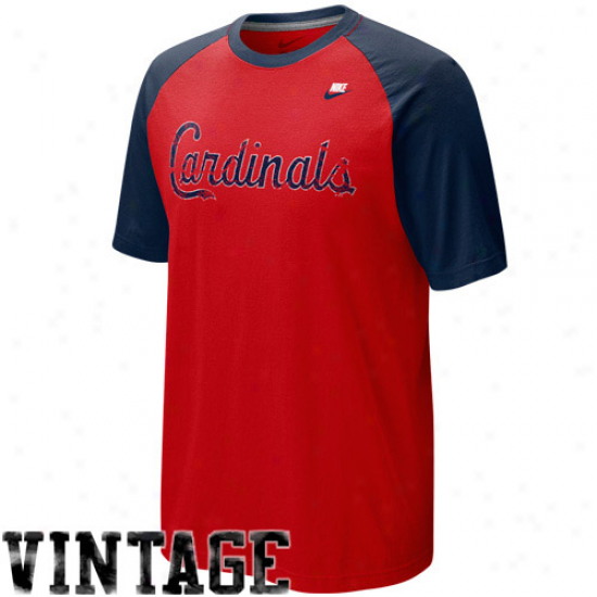 Nike St. Louis Cardinals Red-navy Blue Dugout Logo Vintage Raglan Tri-blend T-shirt