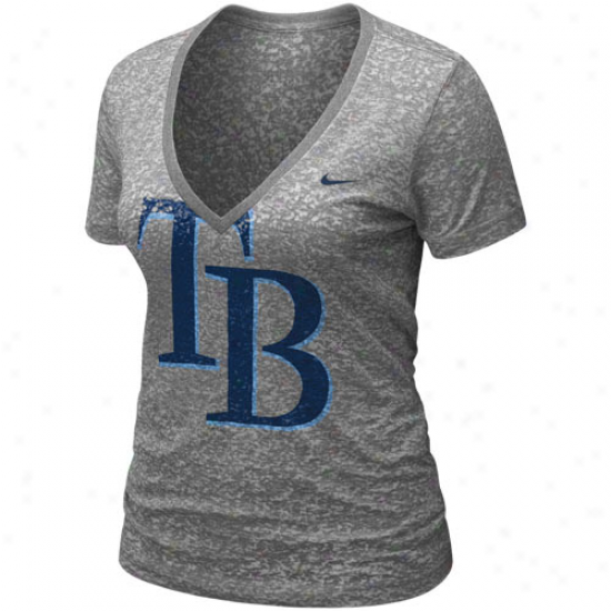 Nike Tampa Bay-tree Rays Ladies Ash History Burnout Premium V-neck T-shirt