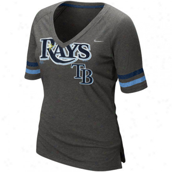 Nike Tampa Bay Rays Ladies Home Run Fan Premium V-neck T-shirt - Charcoal