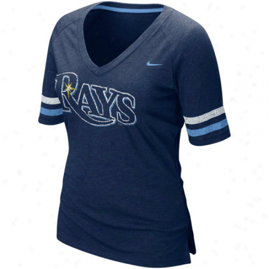 Nike Tampa Bat Rays Ladies Navy Blue 2011 Mlb Autograph copy V-neck Annual rate  T-shirt