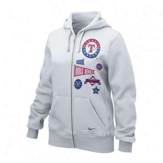 Nike Texas Rangers Ladies White 2011 Earth Series Bound Full Zip Hoodie Sweatshirt