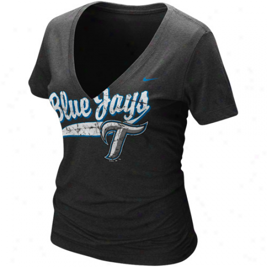 Nike Toronto Blue Jays Lafies Black Relay V-neck Tri-blend T-shirt