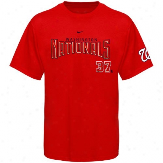 Nike Washington Nationals #37 Stephen Strasburg Red Player Number T-shirt