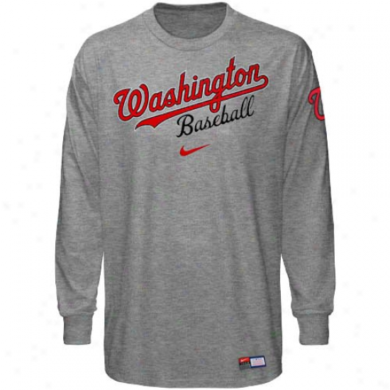 Nike Washington Nationals Ash Practice Long Sleeve T-shirt