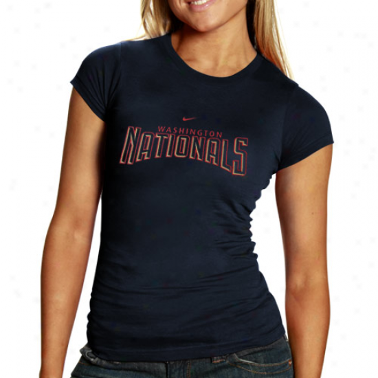Nike Washington Nationals Ladies Navy Blue Authentic Crew T-shirt