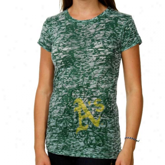 Oakland Athletics Ladies Scroll Burnout Premium Crew T-shirt - Green