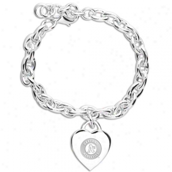 Oakland Athletics Ladies Silver Heart Charm Bracelet