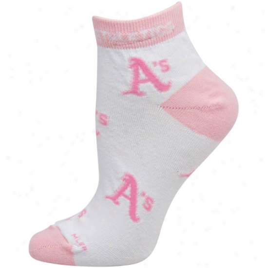 Oakland Athletics Ladies White-pink Allover Team Logo Ankle Socks