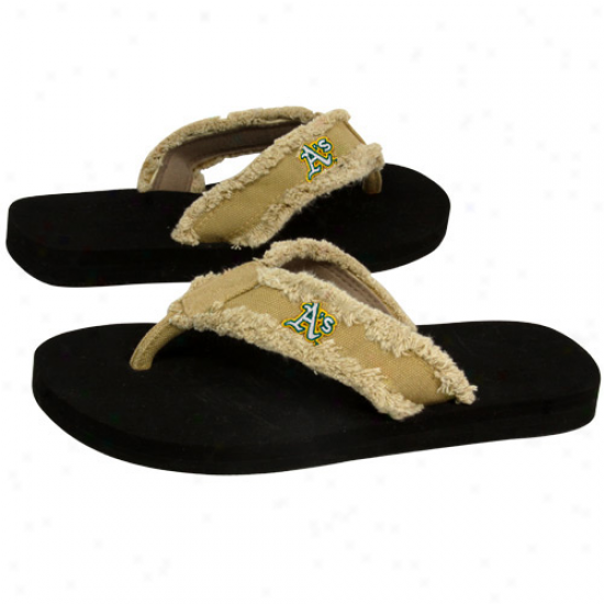 Oakland Athletics Unisex Khaki Frayed Flip Flops