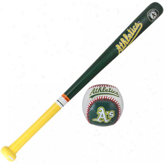 Oakland Athletics Wood Bat & Soft Strike Baseball Set