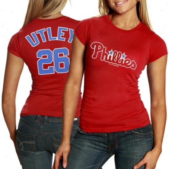 Philadelphia Phillies #26 Chase Utley Ladies Red Glitter Cotton T-shirt