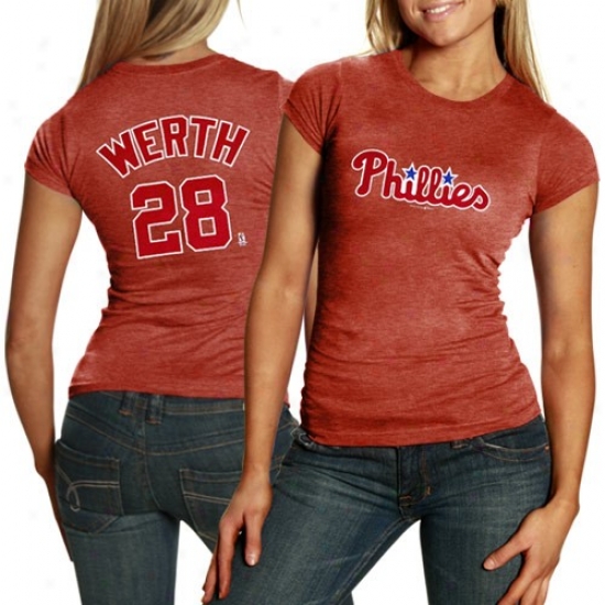 Philadelphia Phillies #28 Jayson Werth Ladies Red Player Tri-blend T-shirt