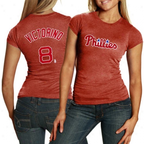 Philadelphia Phillies #8 Shane Victorino Ladies Red Player Tri-blend T-shirt