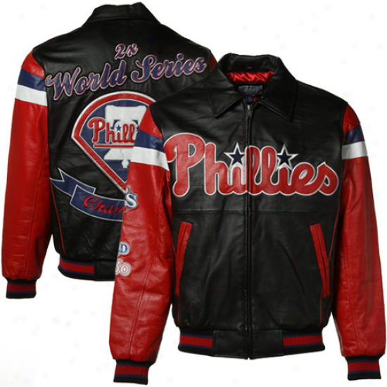 Philadelphia Phillies Black 2x World Series Champions Commemorative Va5sity Leather Jacket