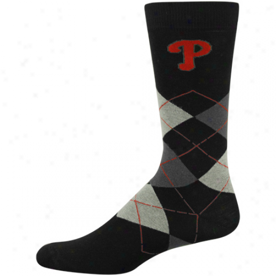 PhiladelphiaP hillies Black Argyle Large Dress Socks