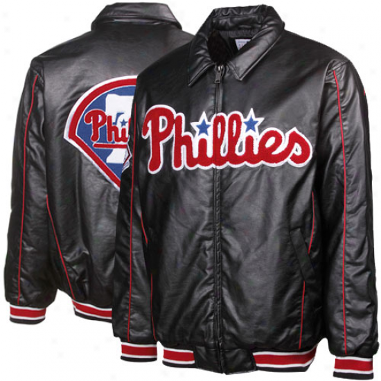 Philadelphia Phillies Black Chenille Varsity Faux Leather Complete Zip Jacket