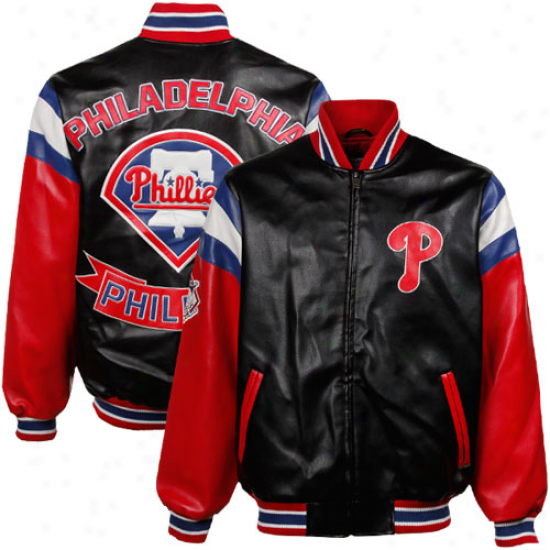 Philadelphiia Phillies Black Pleather Varsity Full Zip Jacket