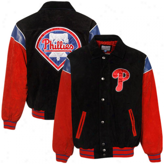 Philadelphia Phillies Black-red Split Suede Full Zip Jacket