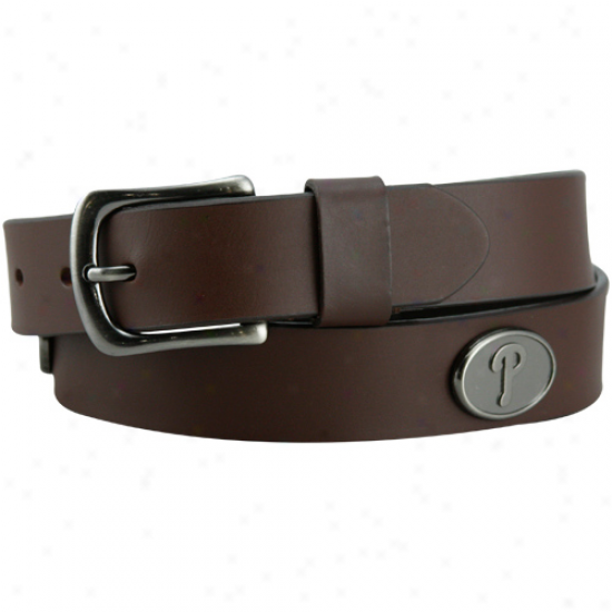 Philadelphia Phillies Brown Leather Brushed Metal Conco Belt