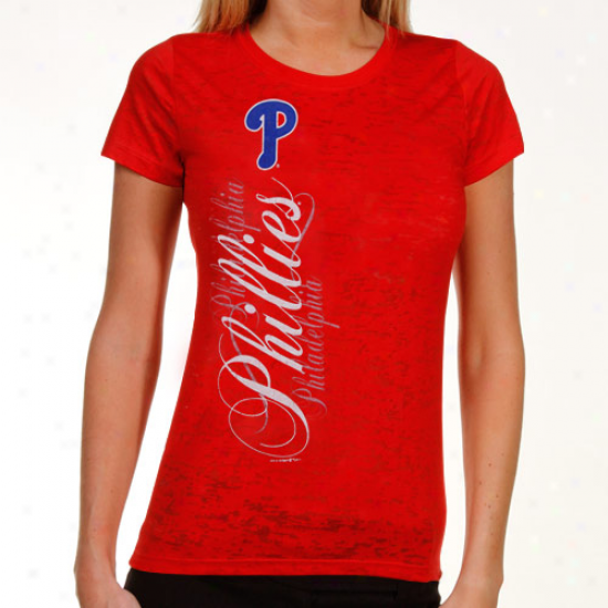 Philadelphia Phillies Ladies Red Basic Sheer Burnout Premium Crew T-shirt