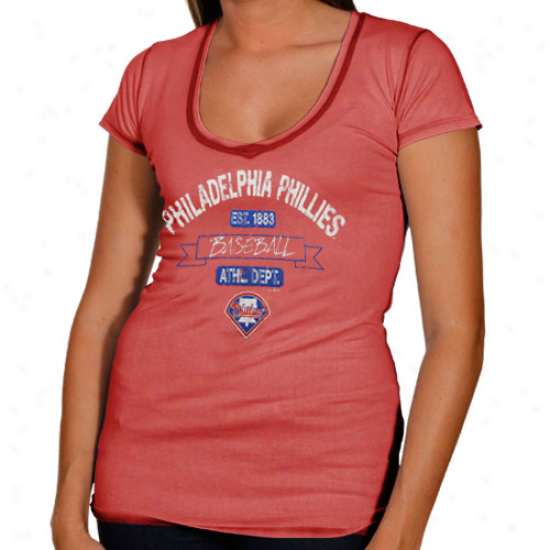 Philadelphia Phillies Ladies Seam Wash Annual rate  V-neck T-shirt - Red