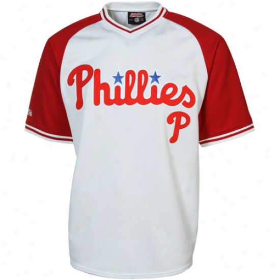 Philadelphia Phillies Mesh Pullover V-neck Jersey - White