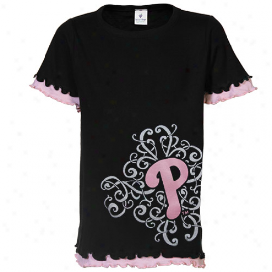 Philadelphia Phillies Preschool Girls Double Ruffle Scroll Logo T-shirt - Black