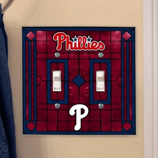 Philadelphia Phillies Red Art-glass Double Switch Plate Cover