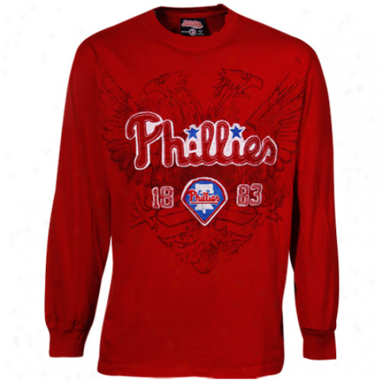 Philadelphia Phillies Red Distressed Applique Fashion Premium Long Sleeve T-shirt